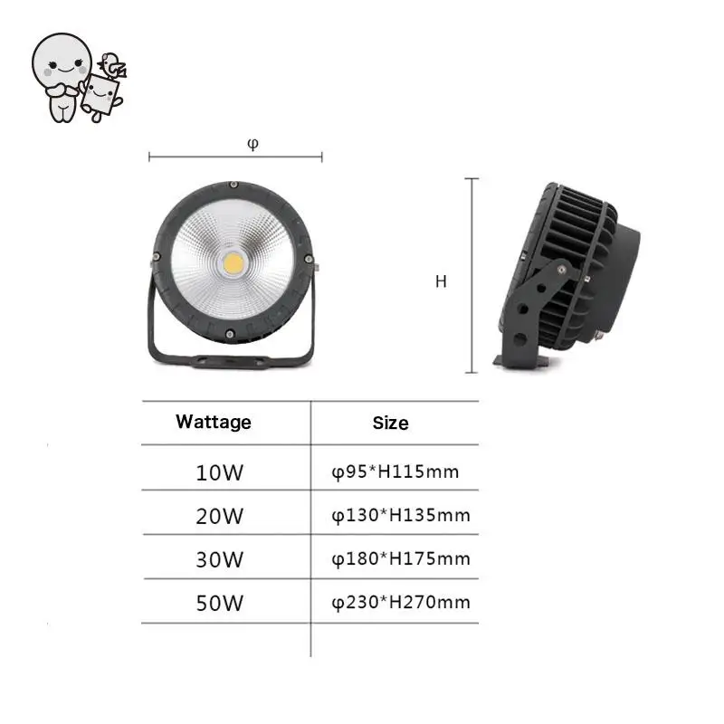 Открытый 10W20W30W50W черный алюминиевый круглый COB Светодиодный прожектор светильник