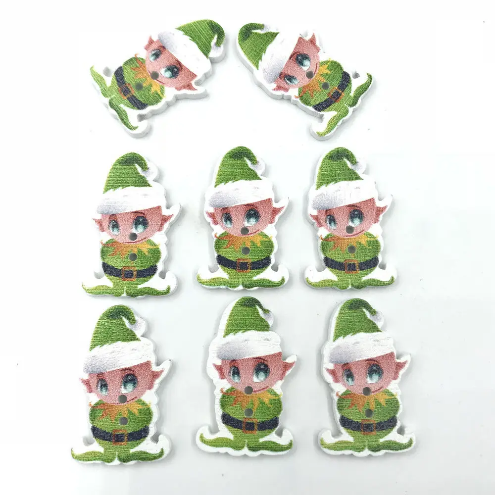 100 шт рождественские эльф деревянные пуговицы украшения Детские Рождественские