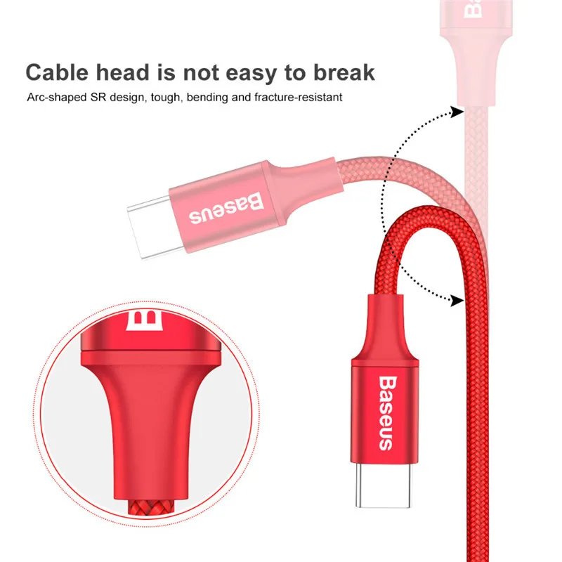Baseus Nylon USB Type-c Charging Cable For Samsung Xiaomi Huawei Oneplus Data Sync Fast Charger 25cm1m 2m USB-C LED lights | Мобильные