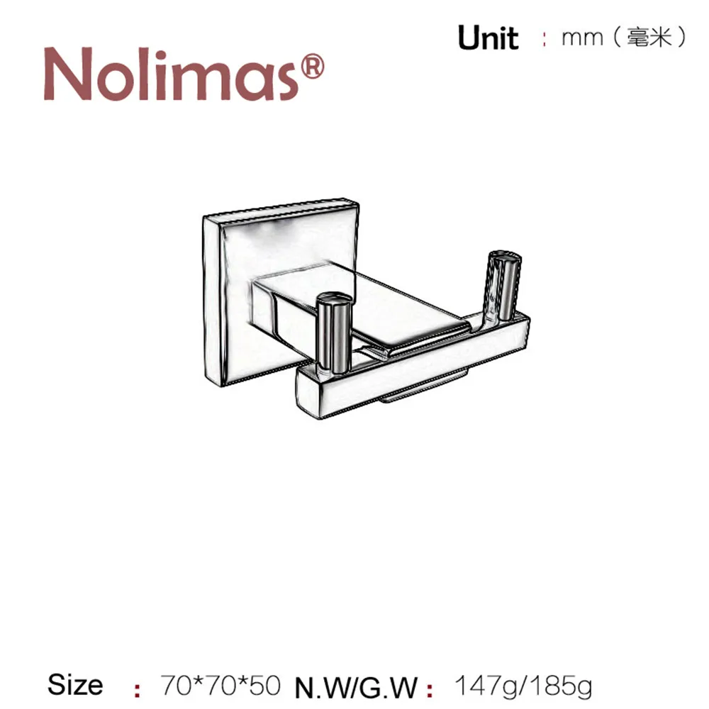 

Deluxe SUS 304 Stainless Steel Robe Coat Hook Chrome Brushed Wall Mount Square Towel Hat Dual Hook Door Hanger