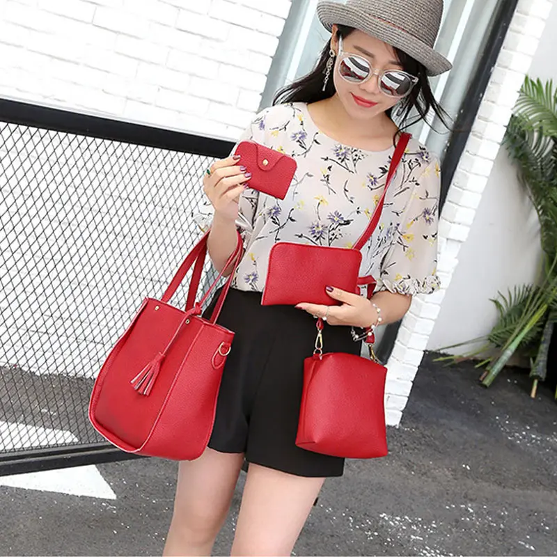 4 шт./компл. модные женские сумки мессенджеры на молнии с кисточками кожаная