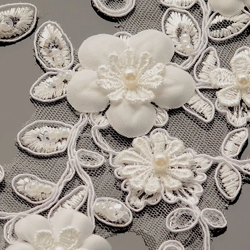 3D Аппликации бусины кружева цветы вышитые цвета слоновой кости кружевные
