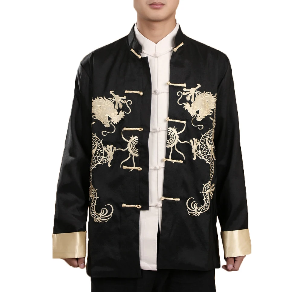 Новинка 2018 Мужская китайская рубашка с отложными манжетами и длинными рукавами