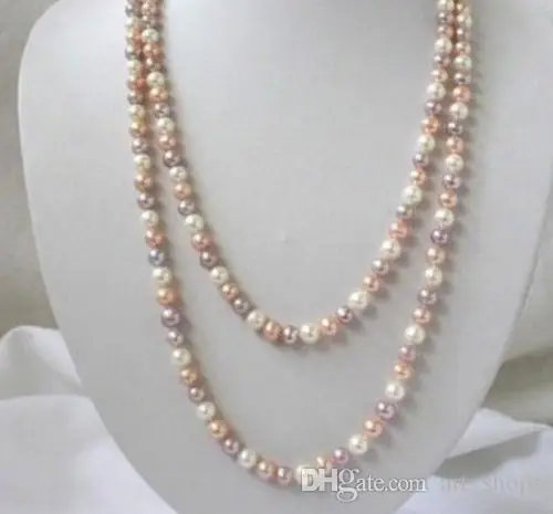 

7-8mm white pink purple Multicolor freshwater pearls necklace 48"