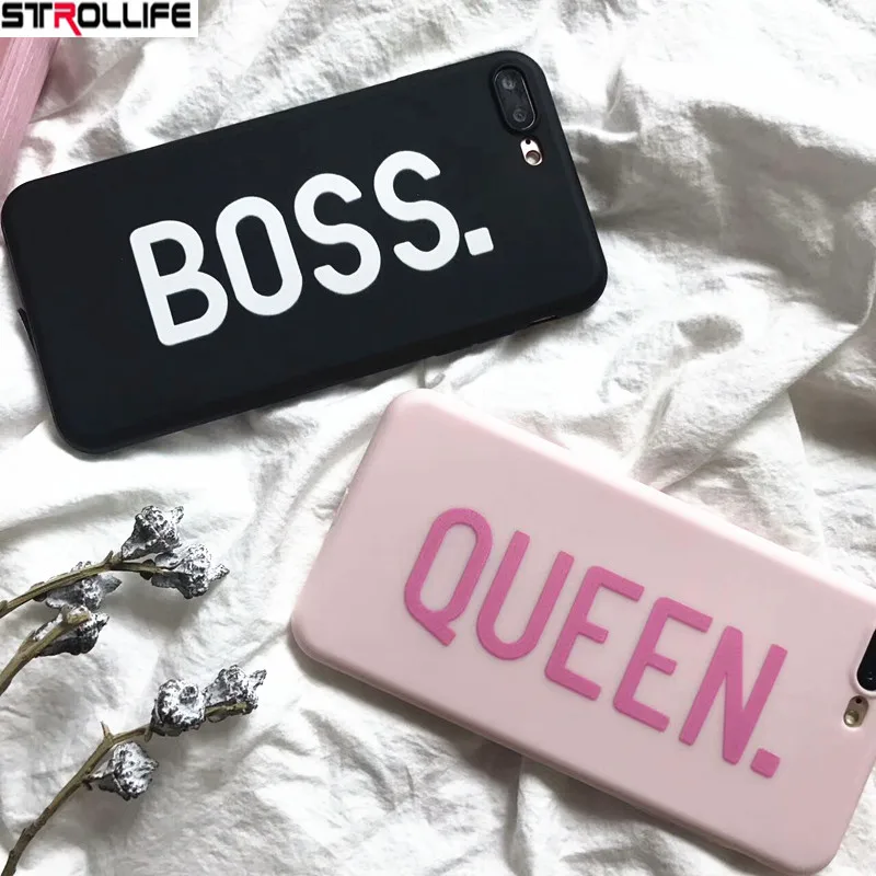 STROLLIFE буквы queen &amp Boss пары телефон чехлы для iPhone 7 чехол Ultra Slim пластичный