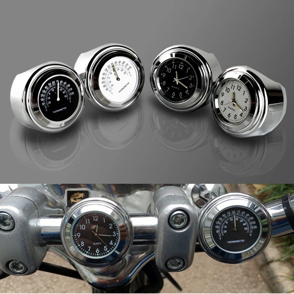 Black White Chrome Waterproof Motorcycle Handlebar Mount Clock Motorbike Modified Clock Watch Moto Accessories