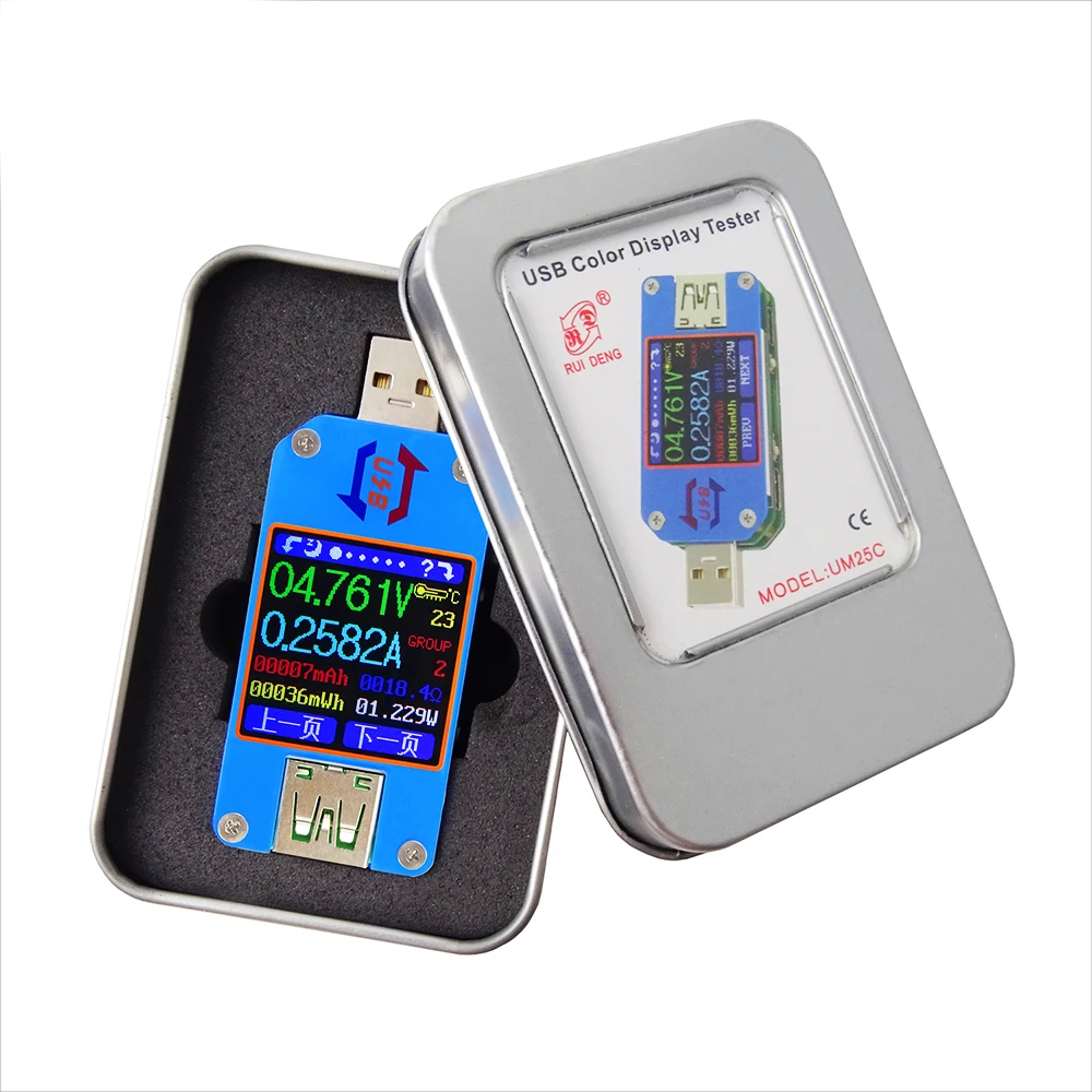 RD UM25C/ UM25 USB 2 0 Type- C цветной ЖК-тестер напряжения измеритель тока Вольтметр