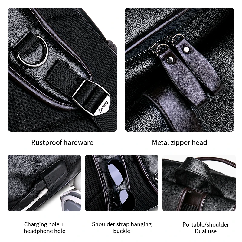

LIELANG Backpack Leather Men Laptop Travel Backpack 15inch Waterproof Laptop Backpack USB College Bookbag Men mochila hombre
