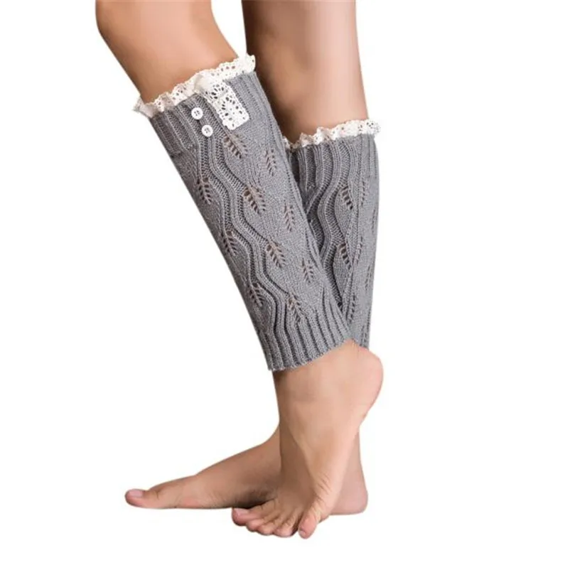 Зимние детские вязаные гетры для маленьких девочек с листочками и кружевами