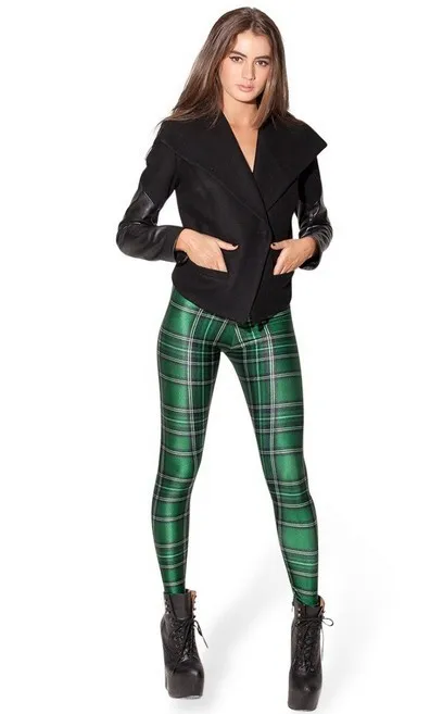 Free shipping Spring 2014 Green Women Tartan Scottish Plaid Milk Digital Print Punk Leggings Pants Lady's Leggins Trousers L17 | Женская