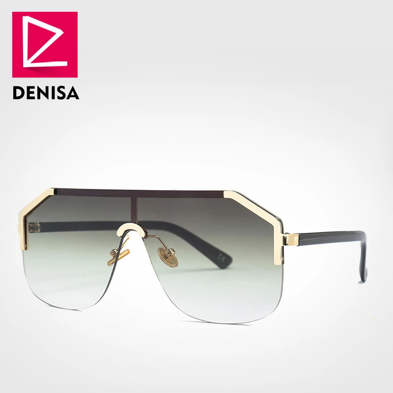 Green Sun Glasses DENISA, синие негабаритные солнцезащитные очки без оправы для мужчин, новинка, цельные солнцезащитные очки для женщин, UV400, gafas de sol mujer, G22071 - Цвет линз: Green Sun Glasses