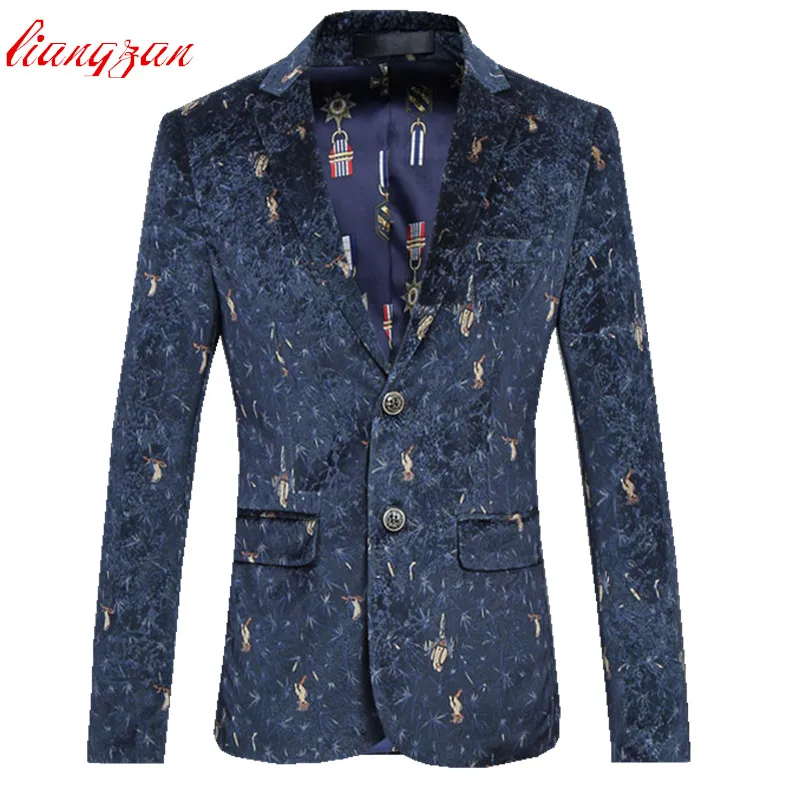 Для мужчин Бизнес печатных пиджак Марка Slim Fit мужской плюс Размеры 6xl бархат
