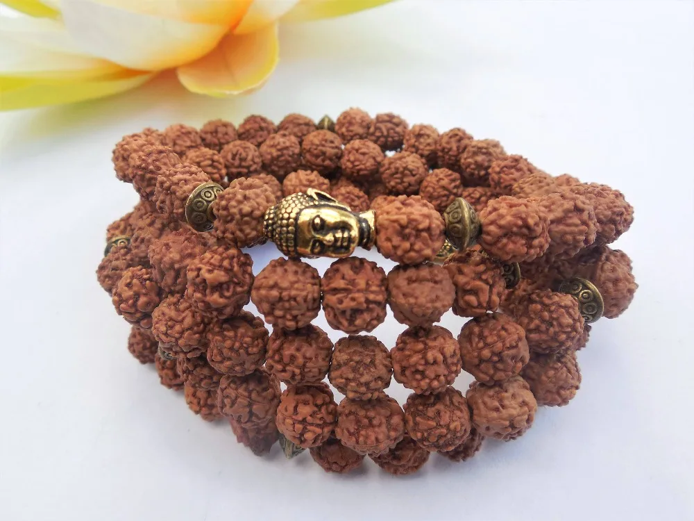 108 Mala Beads браслет рудракши Rudraksha ожерелье натуральные бусины Bodhi Йога браслеты для