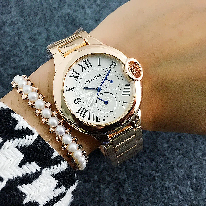 Классические деловые женские часы с календарем Роскошные наручные Contena в