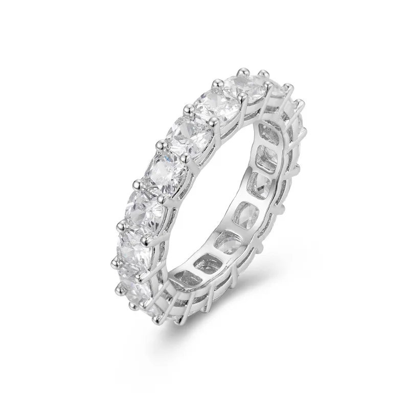 Cushion cut 925 Серебро Проложить подушка полный квадрат Имитация Алмазный CZ вечность обручальное кольцо с камнем Размер 5,6, 7,8, 9,10 - Цвет камня: Cushion cut