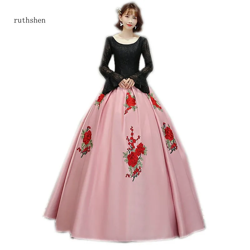 Ruthshen Новое поступление Розовые и черные платья Quinceanera с оборками длинными