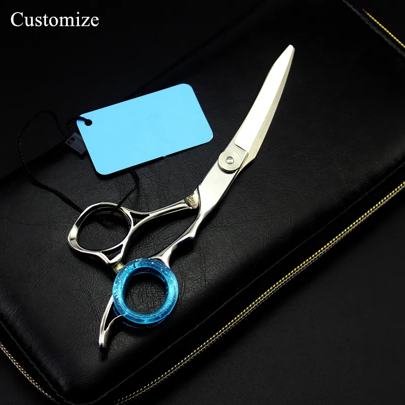 

Customize logo japan 440c 6 inch bent cut hair salon scissors cutting barber makas haircut scissor shears hairdressing scissors
