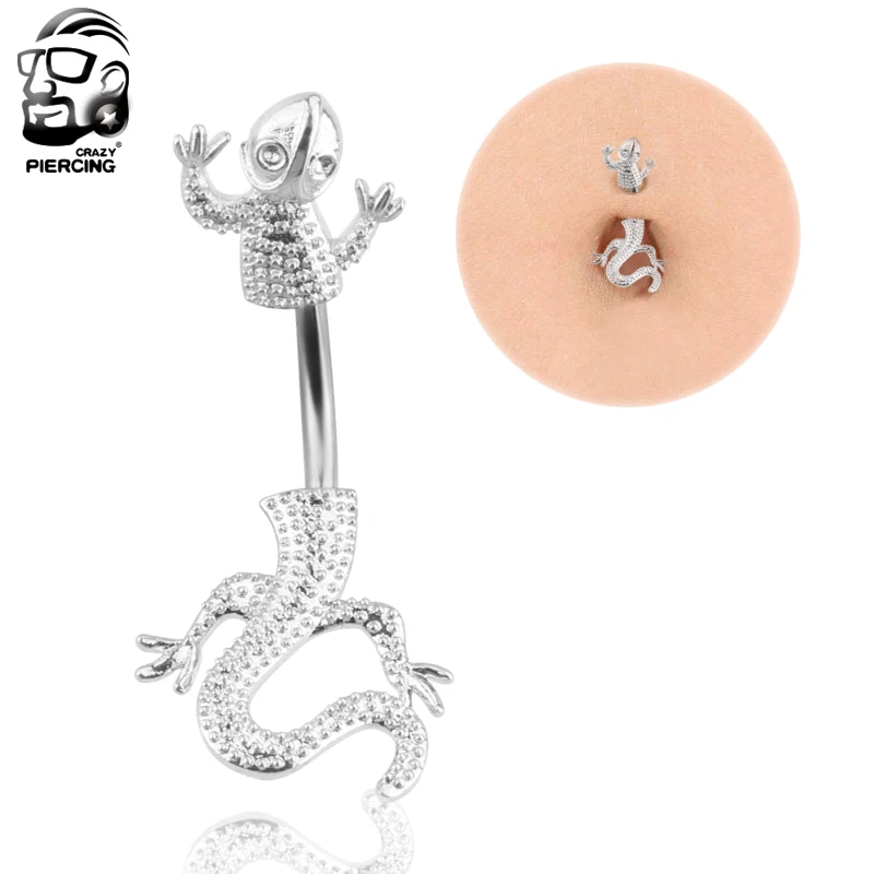 

1PC Gecko Lizard Belly Button Ring Fashion Women Body Piercing Navel Ring Jewellry 14G 316L Surgical Steel Bar Nickel-free
