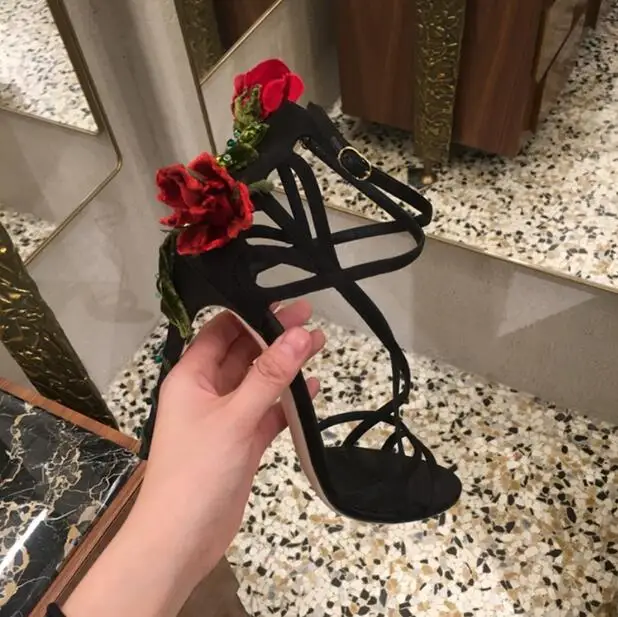 as picture Sandalias Mujer; коллекция года; дизайнерские босоножки на высоком каблуке с розами; женские босоножки с перекрестными ремешками и цветочным узором; пикантные модельные туфли-гладиаторы - Цвет: as picture