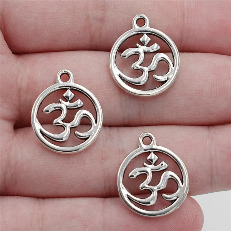 

6pcs 21*18mm Antique Double-Sided 3D Yoga Round OM/OHM/AUM Sign Charms Pendants for OM Necklace AUM Bracelet DIY Jewelry
