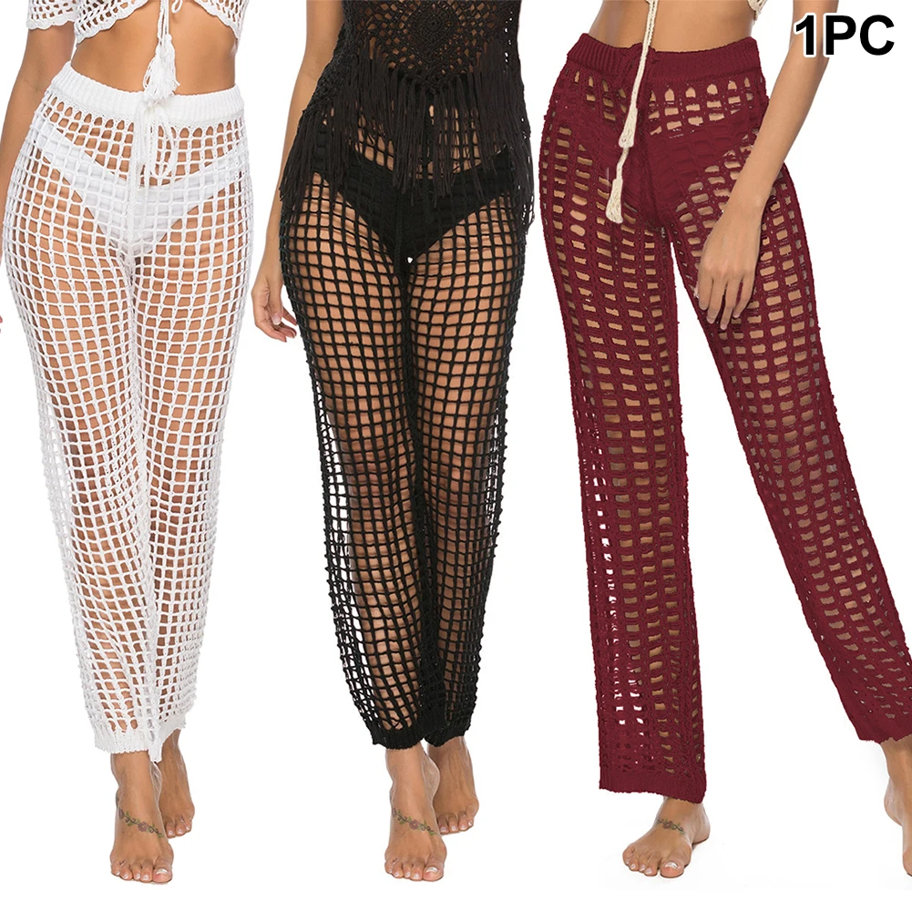 Женские брюки с регулируемым поясом вязанные крючком длинные сексуальные