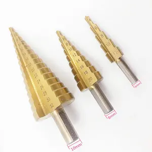 Ступенчатое сверло из быстрорежущей стали с титановым хвостовиком, 4-32 мм, 3 шт.