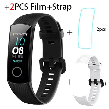 add film white strap Смарт-браслет huawei Honor Band 5, Монитор кислорода в крови, магический цветной сенсорный экран, для измерения пульса, сна, сна - Цвет: add film white strap