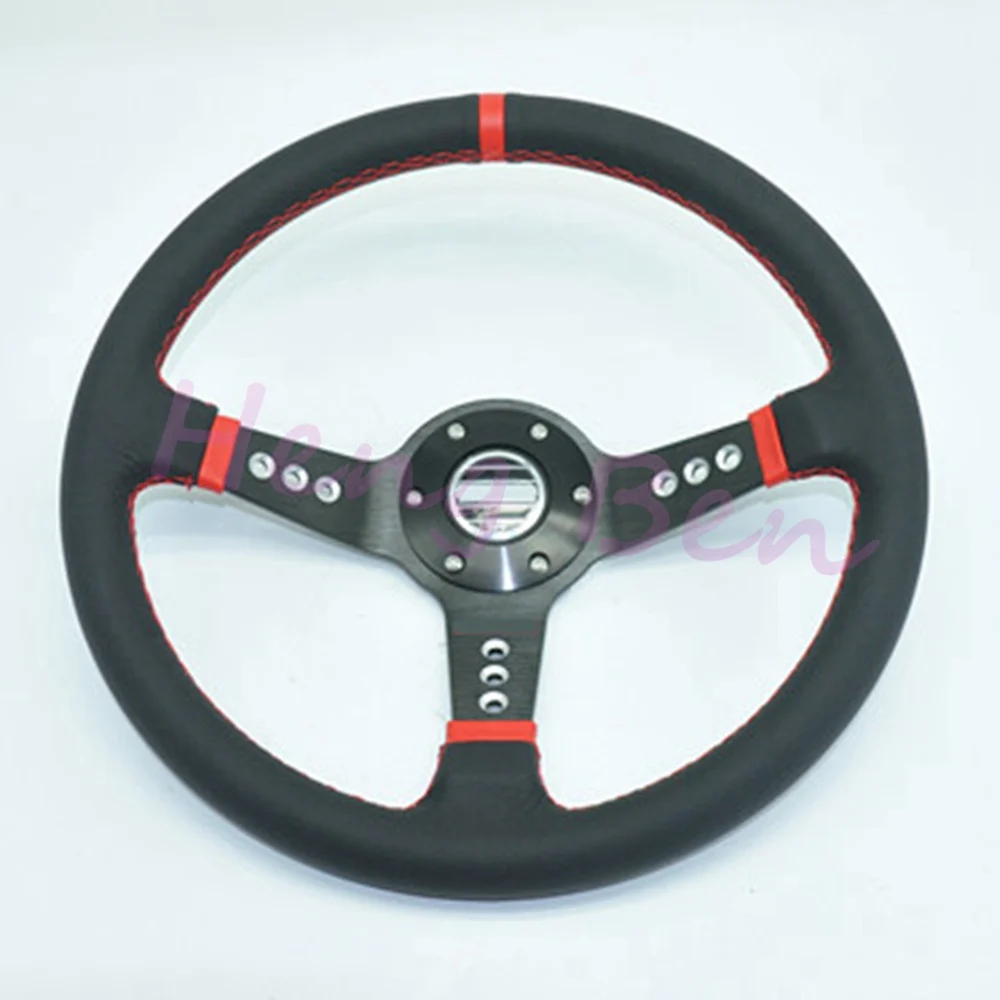 Red stitch HB Высокое качество 1" 350 мм черный натуральная кожа ND ралли тюнинг Drift гоночный руль SPCO - Цвет: Red stitch