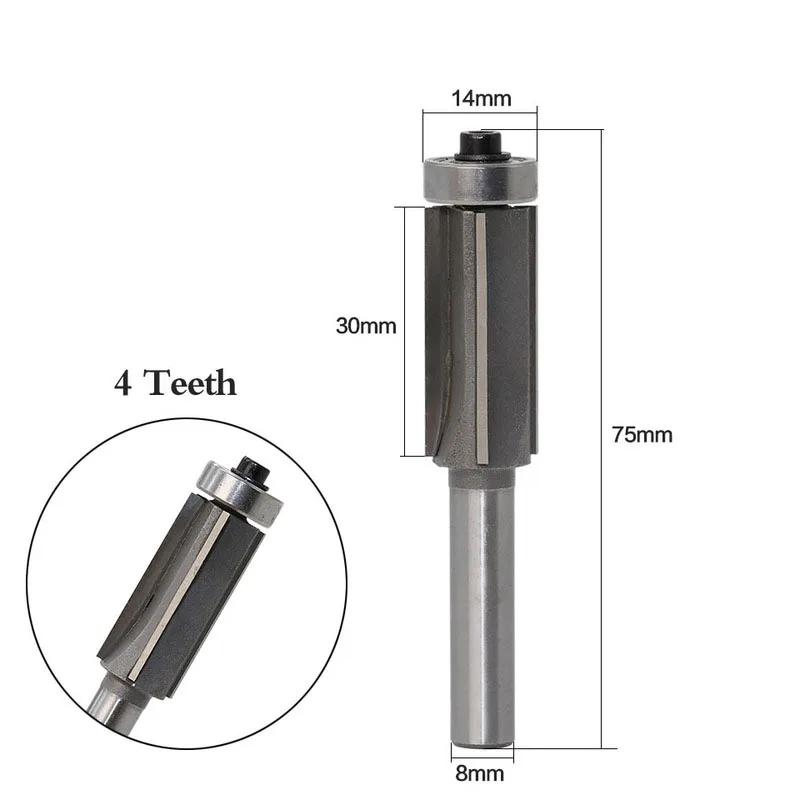 

1Pcs Milling Cutter 8mm Shank 4 Blade Flush Trim Router Bits for Wood Trimming Cutters With Bearing Woodworking Tool End Mill