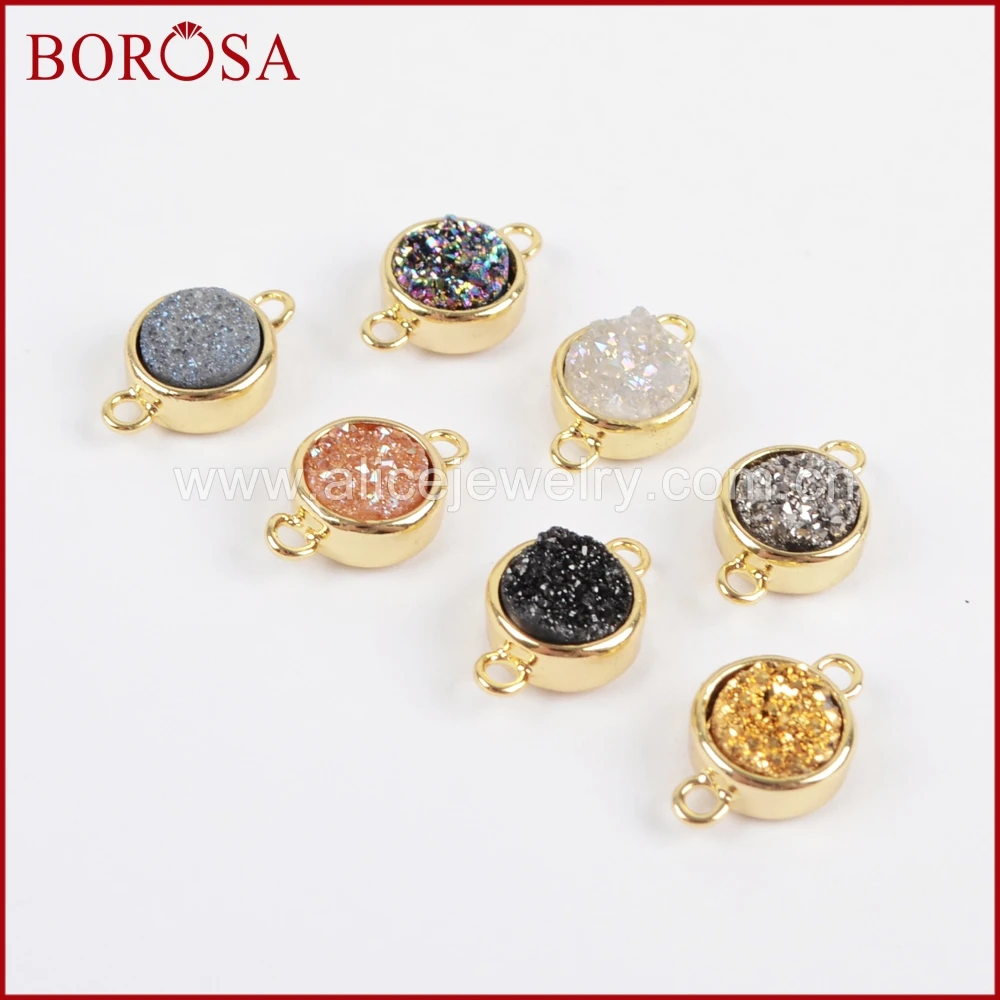 

BOROSA Drusy соединитель для браслетов, золотой цвет ободок круглый Радужный Титан Druzy двойные Подвески соединитель двойной Bails ZG0152