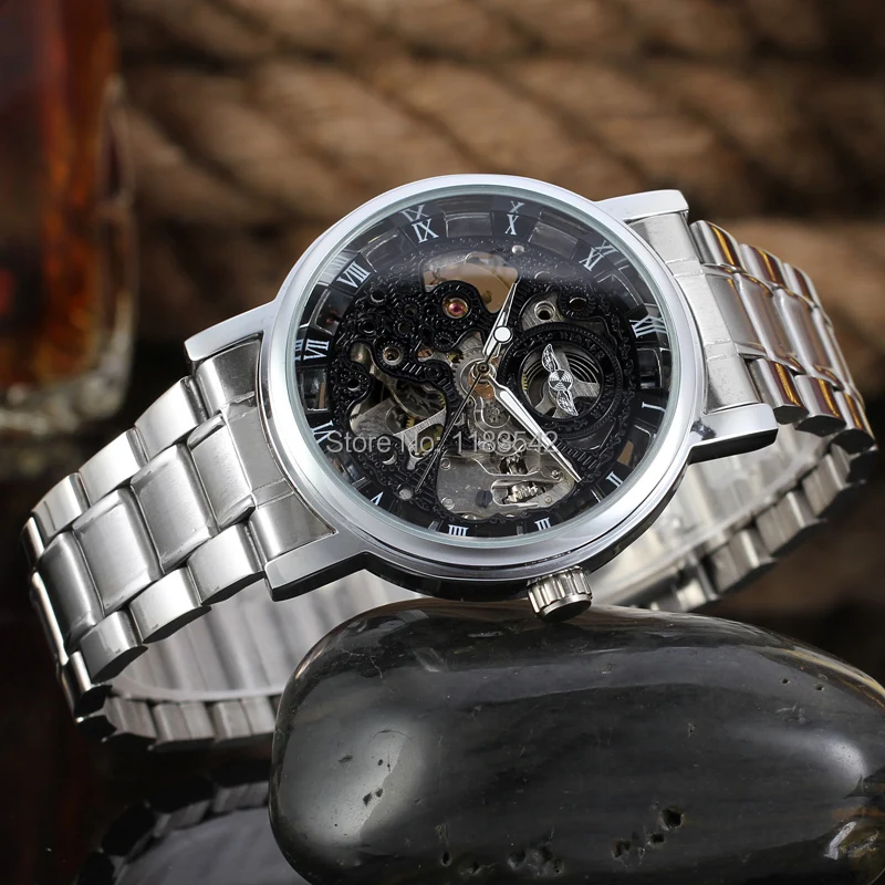 Часы наручные Winnner Мужские автоматические прозрачные Спортивные с браслетом из