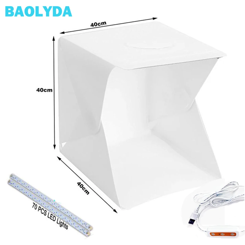 Baolyda 70LED фотобокс 40*40 складной фотографии черный/белый фон лайтбокс Яркость Диммер студия фотостудия Portatil