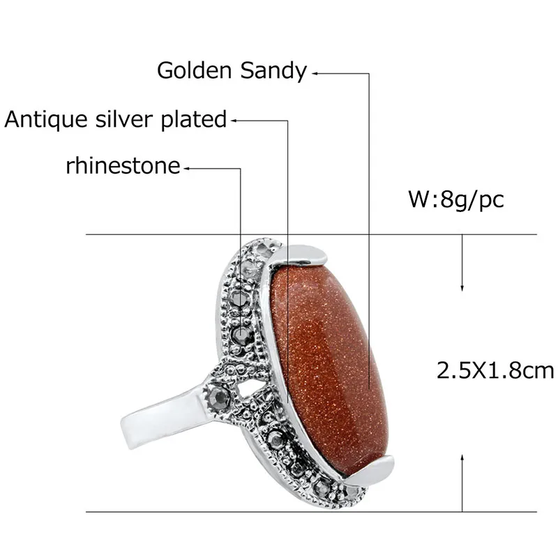 Овальный Золотой Sandy камень горный хрусталь Кольца для Для женщин Античная