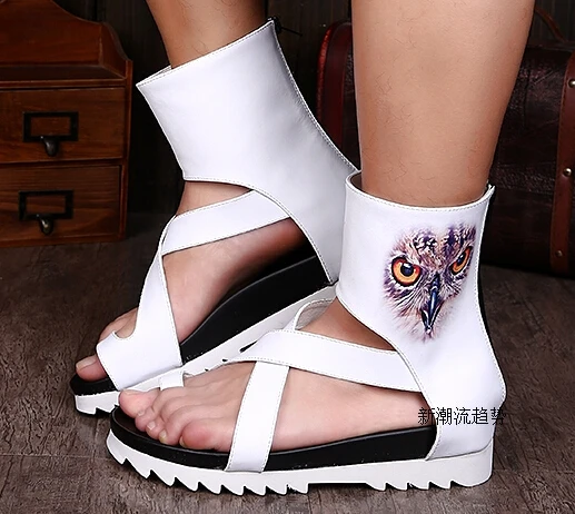 Новинка модная пляжная обувь сандалии из натуральной кожи мужская с высоким