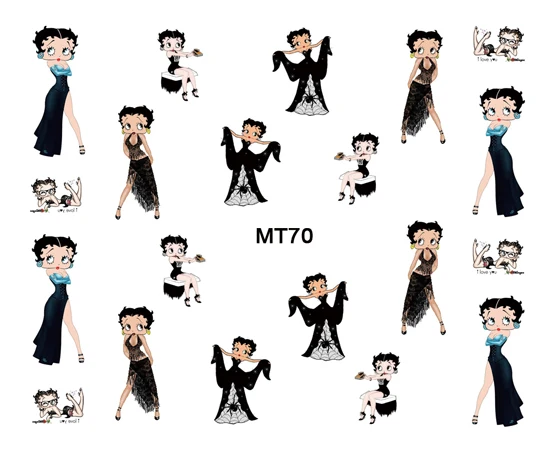 Новинка 2017 года ногтей MT61 72 микс 12 видов конструкций Betty Boop нейл арта переводятся