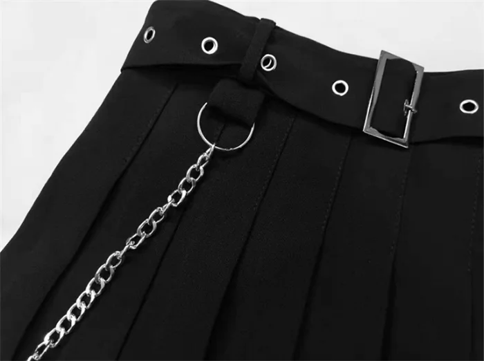 Корейский Ulzzang уличный стиль женский, черный юбки Harajuku Готический мини Стиль панк молния ремень-цепочка школьные плиссированные юбки Женский