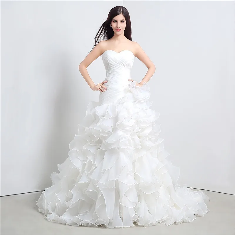 Модное гофрированное свадебное платье из органзы Vestido De Novia, свадебное платье со шлейфом, бальные платья с милым вырезом