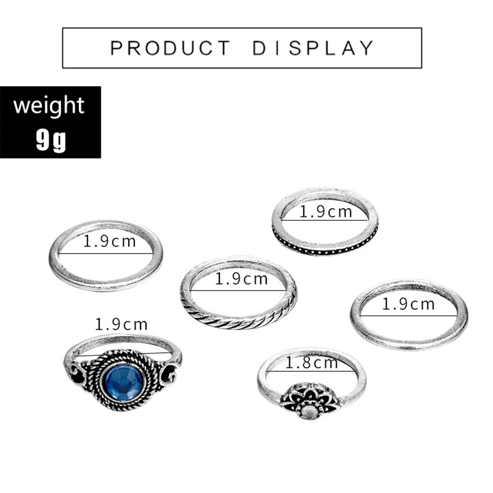 Free Fan 6Pcs/Set Bohemian Lotus Flower Women Ring Set Cheap Rhinestone Gem Joint Antique For Bague Femme | Украшения и