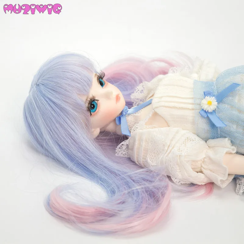 

Blue Pink Multicolor mixed Layered long Bottom curly doll wig hair with bangs for 1/3 1/4 1/6 1/8 bjd SD dolls wigs accessories