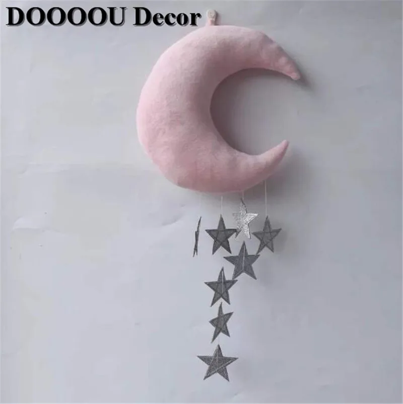 pink moon silver sta Милый детский мобильный хлопковый шатер с Луной и звездой, Настенный декор, игрушки в скандинавском стиле, декор для детской комнаты, реквизит для фотосессии, декор для детской спальни - Цвет: pink moon silver sta