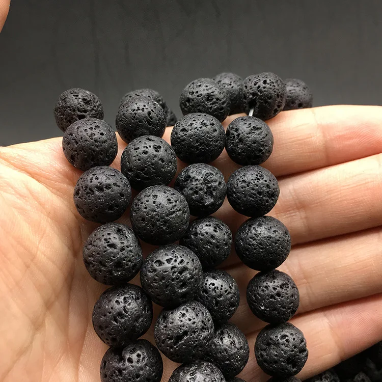 

Wholesale 4mm 6mm 8mm 10mm 12mm 14 16mm Natural Black Volcanic Lava Stone Round Loose Beads for Jewelry Making Diy