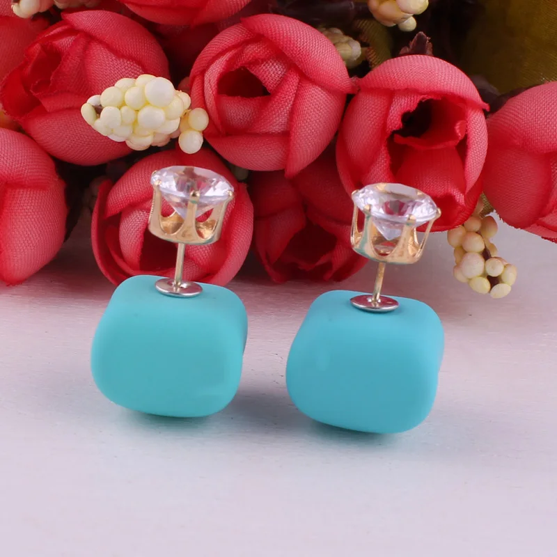 14 цветов Новое поступление резиновые Двухсторонние серьги с жемчугом ярких