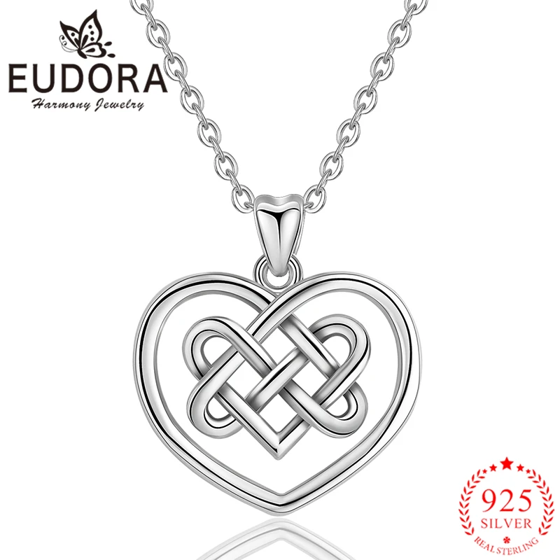 

Eudora 925 Sterling Silver Celtics Heart Knot Pendant Necklaces Fashion Sterling-silver Jewelry for Women Girls Romantic Gift