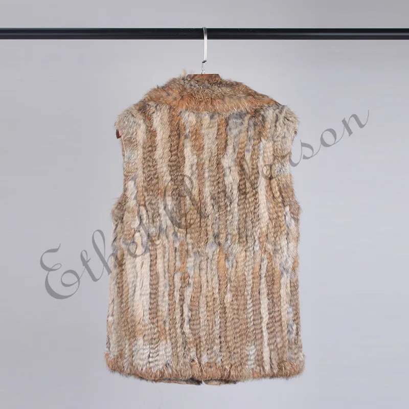 

Women's Real Knitted Gilet Rabbit Fur Attractive Vest Irregular Collar Pockets Simple Style Jacket Outwear Coat