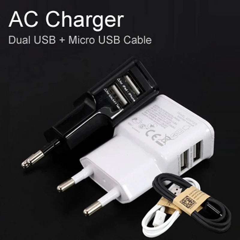 Белый/черный 1 комплект (1 шт. 5 в 2 А двойной USB настенный адаптер зарядного