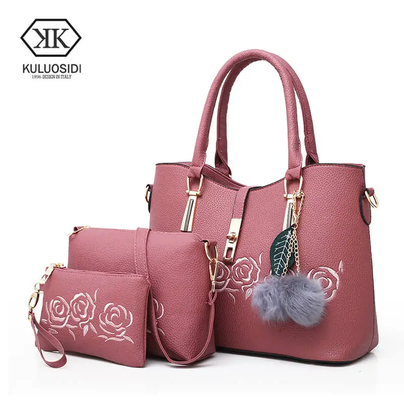 KULUOSIDI Luxury Handbags Womens bags Designer Embroidery Flowers Shoulder Bag Women Tote Bags for Women Messenger Bag 3pcs Set