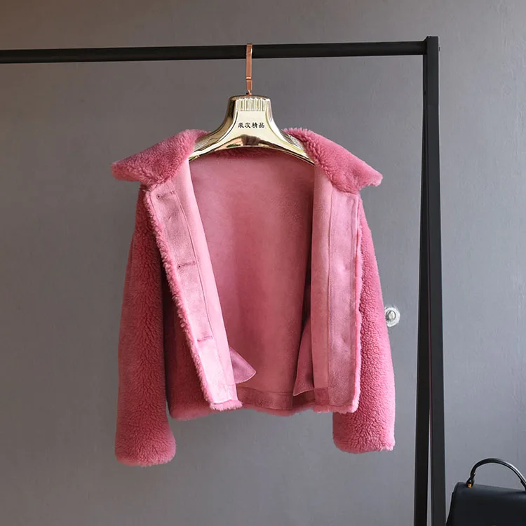 Женская Шуба OFTBUY теплая Повседневная Уличная куртка из натурального меха овцы