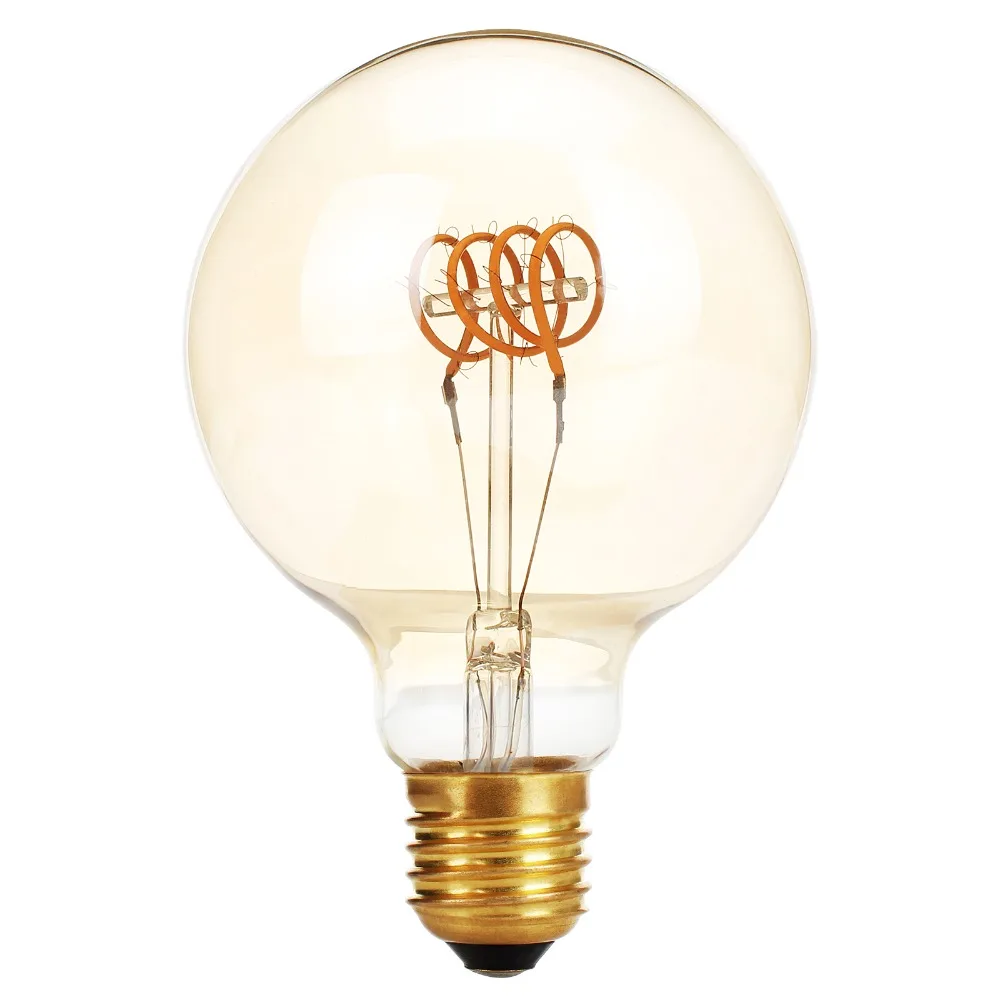 G95 диммируемая Золотая лампа Эдисона led E27 AC 220V 4W спиральная Янтарная Ретро
