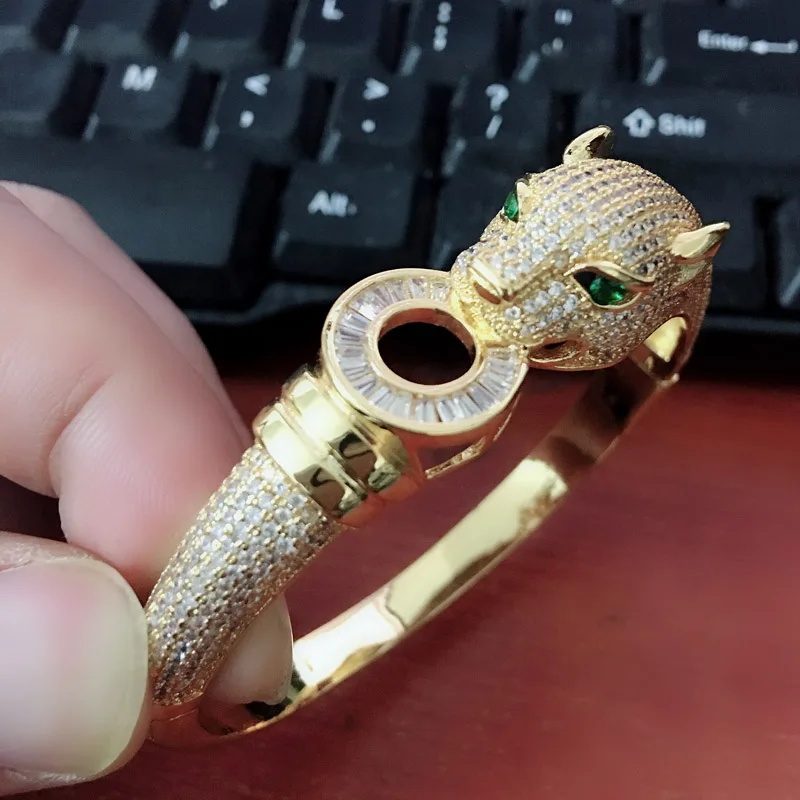 gold white ring 7 Blucome, роскошный бренд, Леопардовый Браслет с фигуркой животного для мужчин, аксессуары, идеальный кубический цирконий, свадебные украшения, женский браслет и браслеты - Окраска металла: gold white ring 7