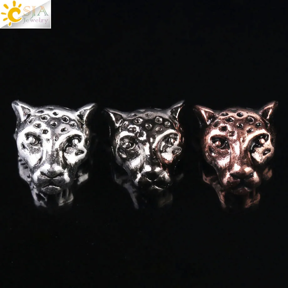 CSJA Gothic Punk Leopard Head Spacer Beads Metal Charms Antique Gold Silver Color Jewelry Findings for Bracelets Diy Making S107 | Украшения